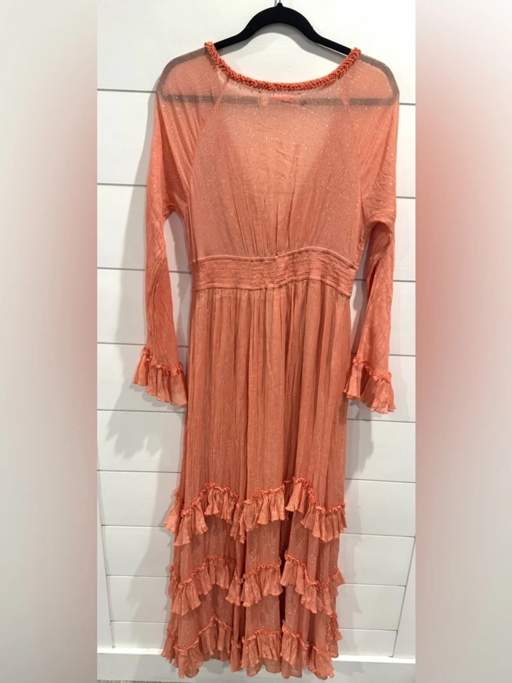Free People coral Seraphina metallic maxi dress